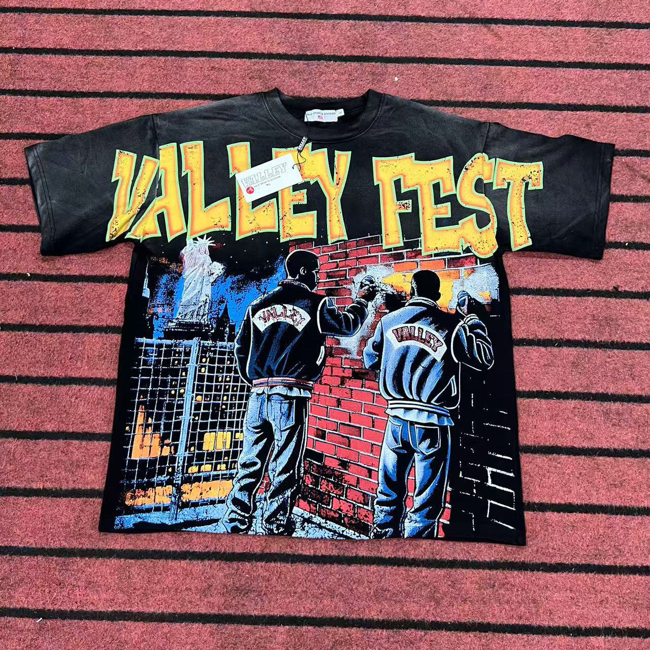 Valley Dream Style Retro Graphic Oversized T-Shirt, Men's Y2K Streetwear Casual Short Sleeve