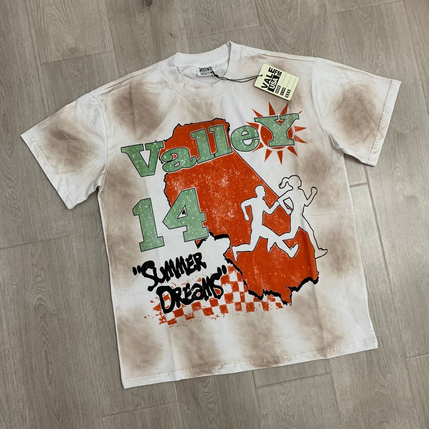 Valley Dream Style Retro Graphic Oversized T-Shirt, Men's Y2K Streetwear Casual Short Sleeve