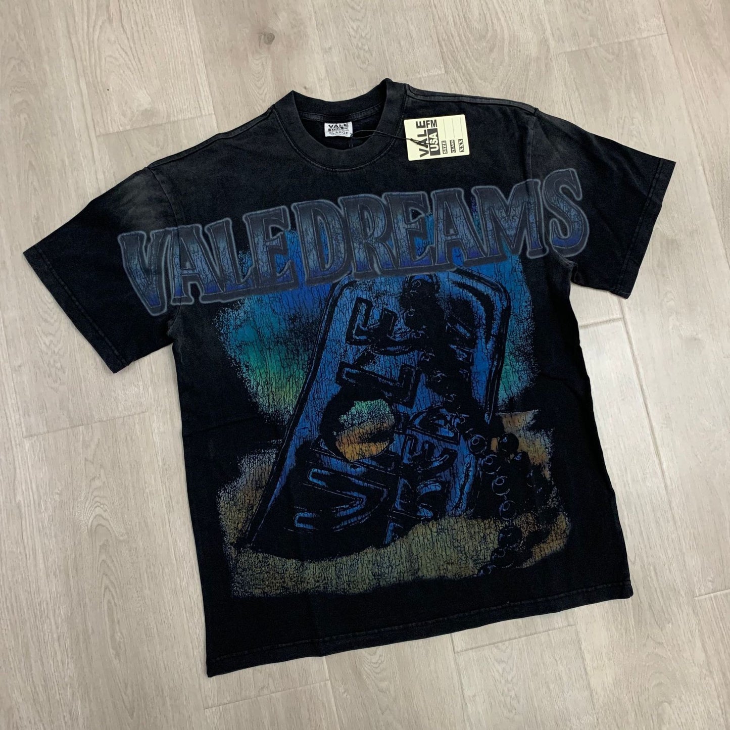 Valley Dream Style Retro Graphic Oversized T-Shirt, Men's Y2K Streetwear Casual Short Sleeve