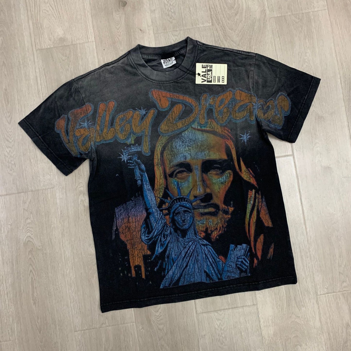 Valley Dream Style Retro Graphic Oversized T-Shirt, Men's Y2K Streetwear Casual Short Sleeve