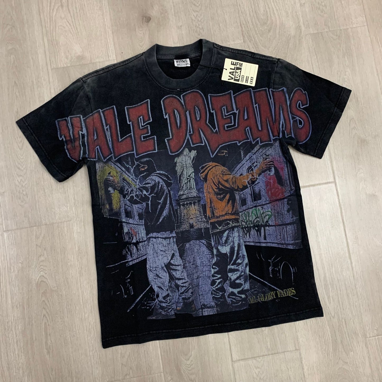 Valley Dream Style Retro Graphic Oversized T-Shirt, Men's Y2K Streetwear Casual Short Sleeve