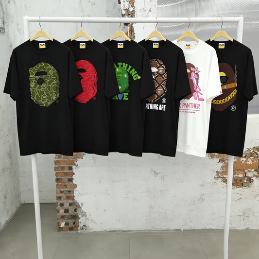 Bape Style Ape Head Graphic Print Short Sleeve T-Shirt, Men's Streetwear Oversized Cotton Tee, Hip Hop Casual Top