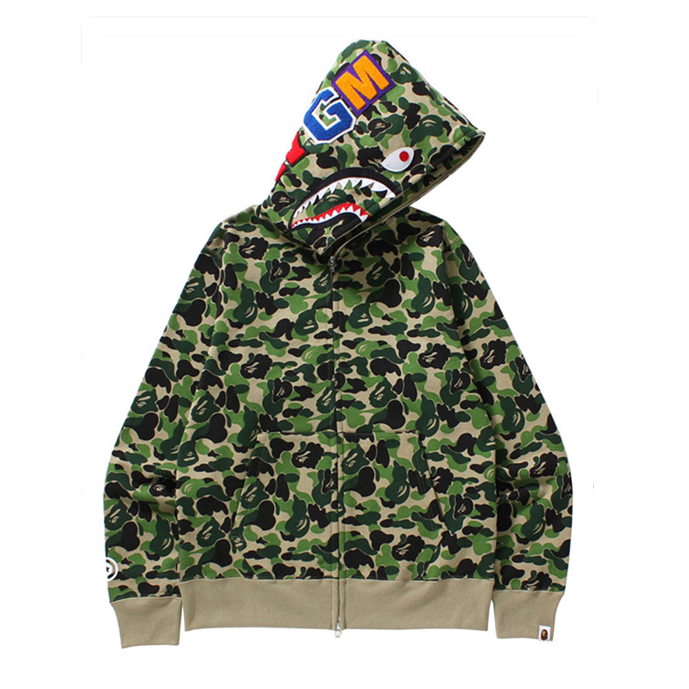 100% cotton fashion pure cotton shark head embroidery casual fashion men's and women's zipper hoodie